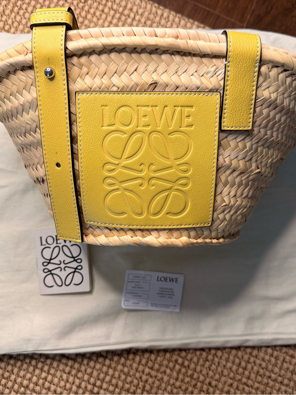 LOEWE Yellow calf skin Leather-Trim Woven Basket Bag